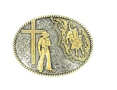 Crumrine Western Belt Buckle Rope Pray Cowboy Gold Silver C15102