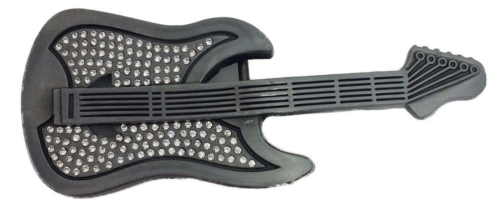 GUITAR WITH RHINESTONES METAL BELT BUCKLE/ HEBILLA DE GUITARA MUSIC