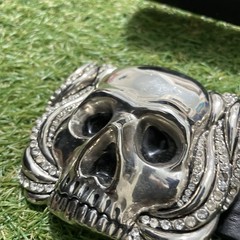 Washed Up Hollywood Crystal Skull Head Belt Buckle Goth Tobacco Road 32 Black