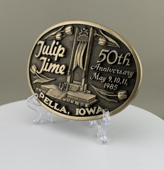 Tulip Time 1985 Iowa 50th Anniversary Solid Brass Belt Buckle Limited Edition