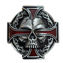 Belt Buckle Skull Cross Red Enamel Gothic Biker Style 80mm Silver Iron Cross