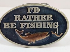 Vtg Capt Hawks 1978 Belt Buckle I&rsquo;D RATHER BE FISHING 3.5&Prime; Oval Father Dad