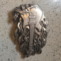 Men&rsquo;s Silver Metal Skull Guitar Flames Interchangeable Belt Buckle 1.5 in