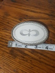Belt Buckle Silver Metal with White Design Good Condition