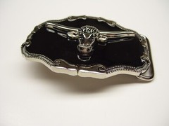Belt Buckle Bull Steer Cowboy Western Rodeo 3.5&Prime; x 2.5&Prime; for 1.5&Prime; Belt Black
