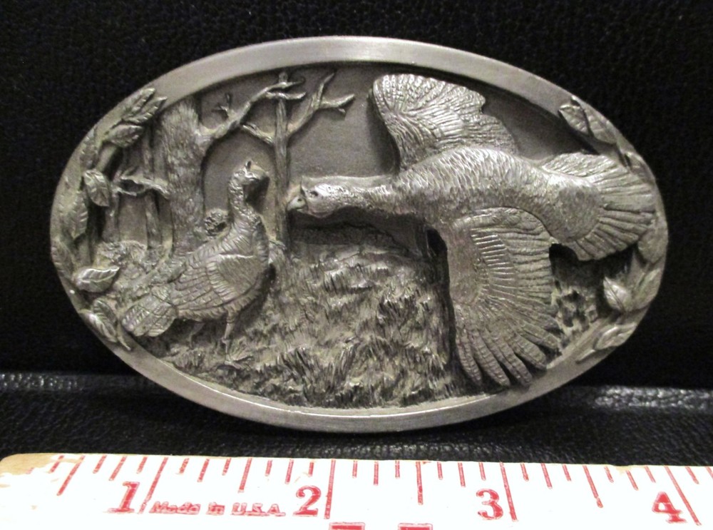 1986 GROUSE Pewter Belt Buckle Pheasant Quail Bird Hunting Wildlife C+J Inc.
