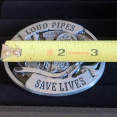 Loud Pipes Save Lives Belt Buckle Metal & Black Enamel Biker Motorcycle Engine