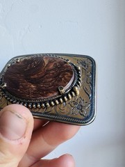 Vintage Belt Buckle Natural Polished Stone Center Quality Piece/ Cowboy Buckle