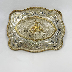 VTG Alpaca Mexico Cowboy Belt Buckle Bull Riding Western 2 Tone