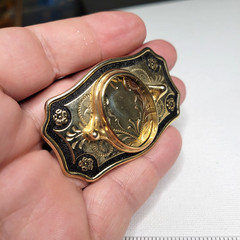 Vintage NOS Small Goldtone Belt Buckle Screw Oval Bezel Gemstone Blank Cabochon