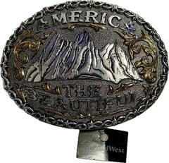 AndWest Western Style Belt Buckle America the Beautiful Design Silver & Gold NEW