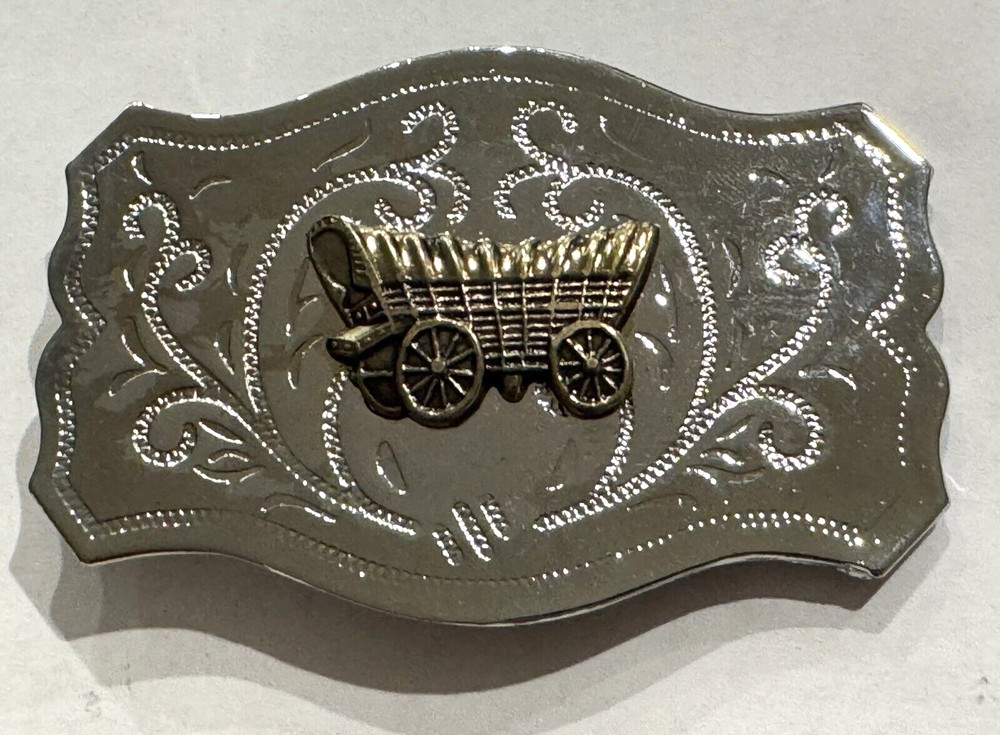 VINTAGE CONESTOGA COVERED WESTERN WAGON SILVER TONED BELT BUCKLE