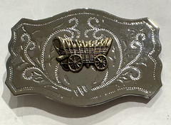 VINTAGE CONESTOGA COVERED WESTERN WAGON SILVER TONED BELT BUCKLE