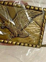 NEW! BRASS BELT BUCKLE SOARING BALD EAGLE RECTANGULAR 3×2 National Bird NOS