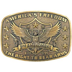 Antique BRONZE Metal Belt Buckle 2ND Amendment Right To Bear Arms Eagle Shield