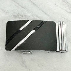 Black Silver Tone Diagonal Stripe Ratchet Belt Buckle
