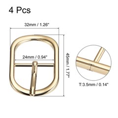 4Pcs 0.94&Prime; Single Prong Belt Buckle Oval Center Bar Buckles for Belt, Gold