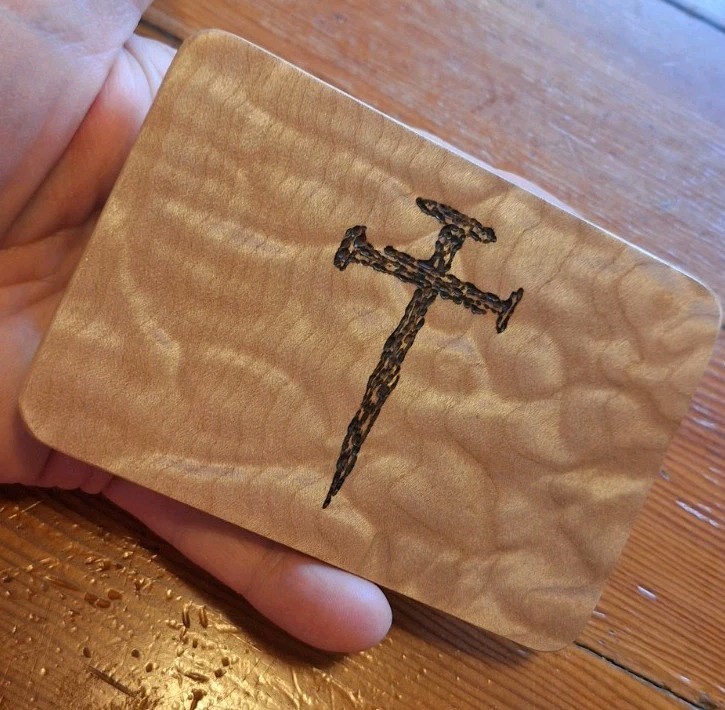 Handmade 4 1/8&Prime; X 2 3/4&Prime; Belt Buckle Wood w/3 Nail Cross Design