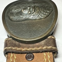 INDIAN CHIEF Belt Buckle BRASS Native American Made in USA Western Vintage VTG