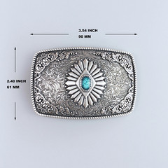 Boho Western Cowboys Buckle – Flower Blue Turquoise Stone Mens Belt Buckle