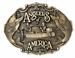 Vintage Anglers Of America First Edition Solid Brass Fishing Belt Buckle