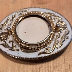 Floral Scroll Photo Holder Belt Buckle Mens White Gold Western Metal Oval