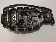♈ SKULL GRENADE Pirate ♈ Gun Metal Color large 4.6&Prime;x 2.5&Prime; Skeleton Belt Buckle