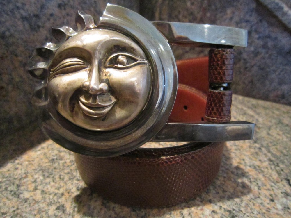 HUGE KIESELSTEIN CORD CELESTIAL SUN BUCKLE AND BROWN LIZARD BELT SIZE 2