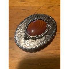 Western Faux Agate Scroll Belt Buckle Silver Brown