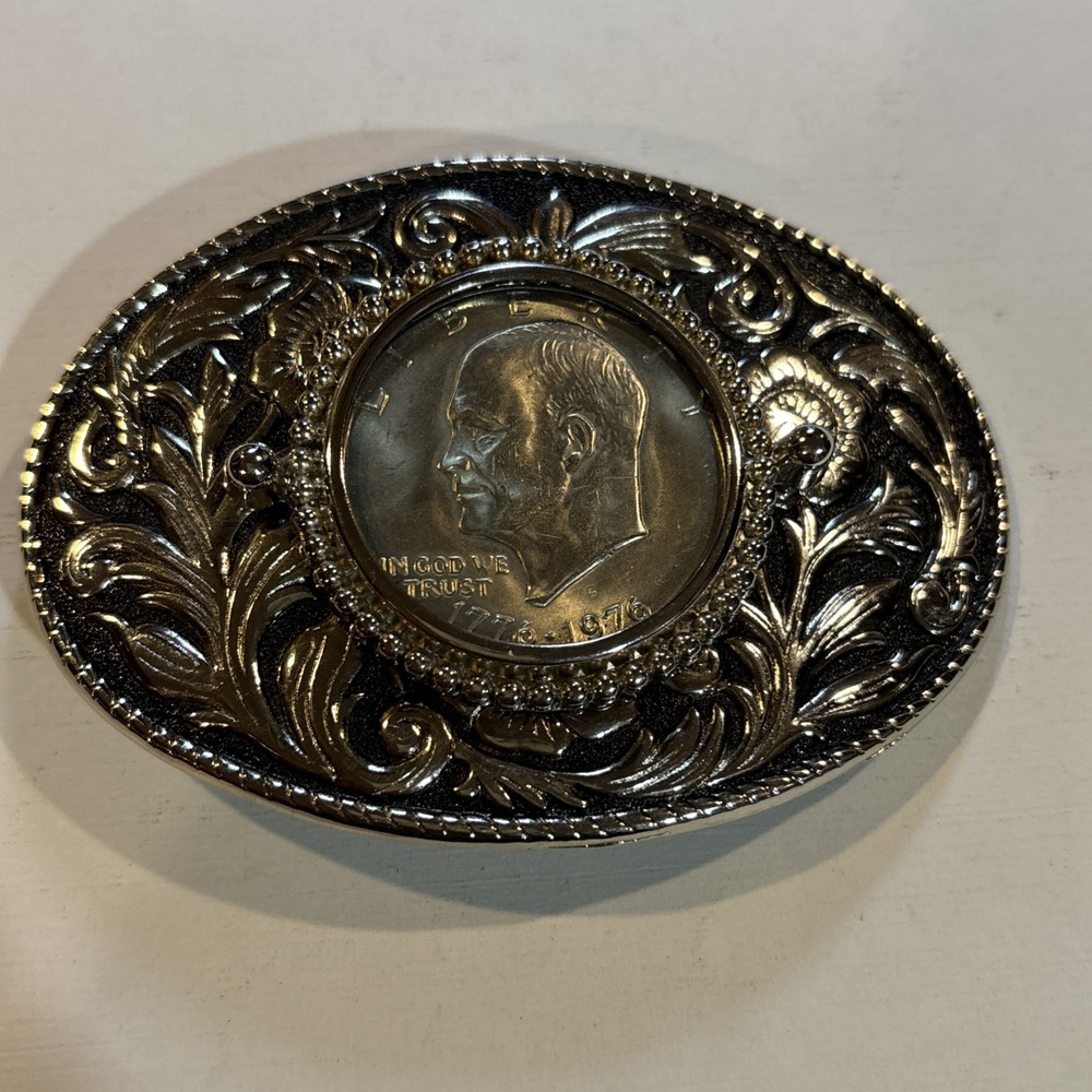 Vintage 1776-1976 Bicentennial Eisenhower Dollar Coin Denver Mint Belt Buckle