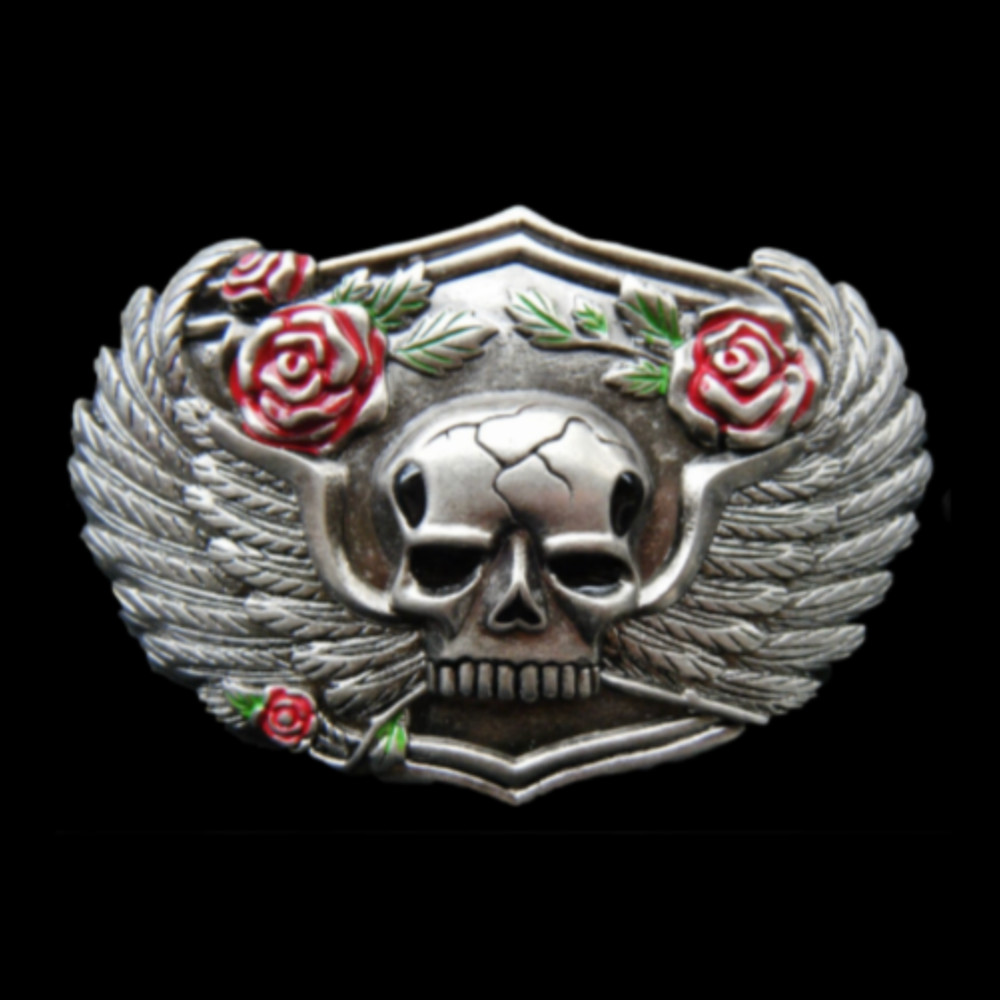 Belt Buckle Human Skull Wings Roses Flowers Biker Buckles Boucle de Ceintures