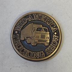 Mid America Trucking Show Brass Belt Buckle VTG Round 18 Wheeler Hard To Find