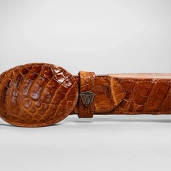 Men’s Cognac Caiman Original Exotic Leather Cowboy Belt 1.5&Prime; Oval Buckle