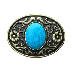 Belt Buckle Men Turquoise Belt Buckle Western Cowboy W/ Silver/Gold Engraved USA