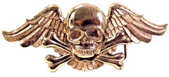 Skull Heavy Metal Belt Buckle Cross Bones w Wings Silver Tattoo Size 6&Prime;x 2.5&Prime;
