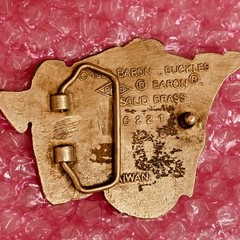 VTG 1980 SOLID BRASS BELT BUCKLE Guitar Saxophone Trumpet Musical Notes EUC Jazz
