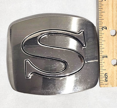 Initial « S » Belt Buckle Alphabet Monogram Chrome Metal Western Letter.
