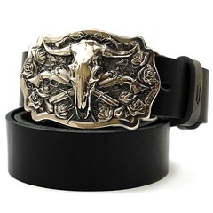 German silver belt buckle American Bison Buffalo Skull, Longhorn Cattle buckle