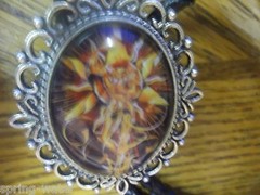 handcrafted Bolo tie leather braided cord large Si Fi Woman mounted cab