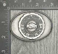 Vintage Aluminum Brick Glass Workers Union Belt Buckle Silver Tone Limited USA