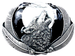Wolf Framed by Feathers Enameled Belt Buckle New