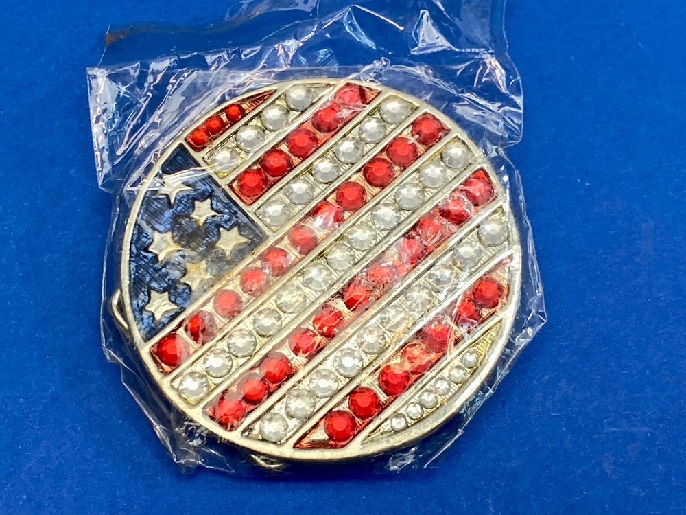 United States Of American Usa Flag Colors On Round Rhinestone Belt Buckle