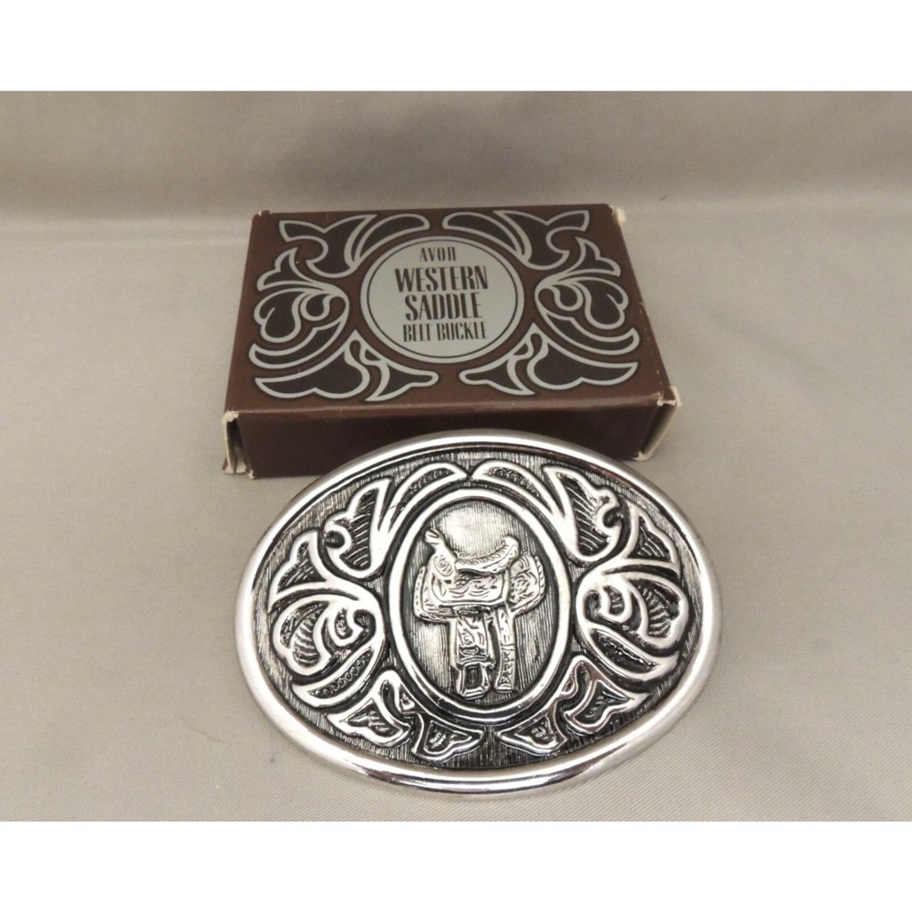 Avon Western Saddle Belt Buckle Silver Fits Belt Size Up To 1 1/2&Prime;