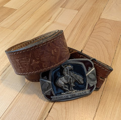 Western Belt Buckle with Horse &lsquo;End of the Trail&rsquo; leather embossed USA Belt