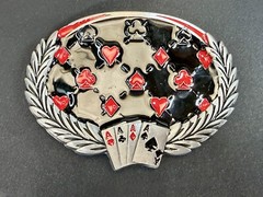 Four Aces Laurel Leaf Playing Card Casino Las Vegas Gambling Gambler Belt Buckle