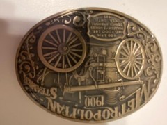 OK Firefighters Assoc. 1900 METROPOLITAN STEAMER Fire Truck Brass Belt Buckle