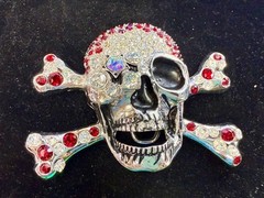 Pirate Skull Head Crossbones Red Clear Rhinestone Covered Costplay Belt Buckle