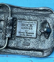 Belt Buckle Buck Knives Pewter Four Generations Smoky Mountain Knife Works Worn!
