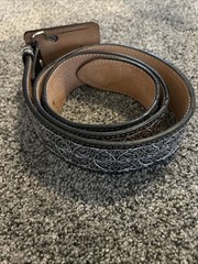 YAC Leather And Silk Black And Silver Design Belt And Buckle Pre-owned; 42