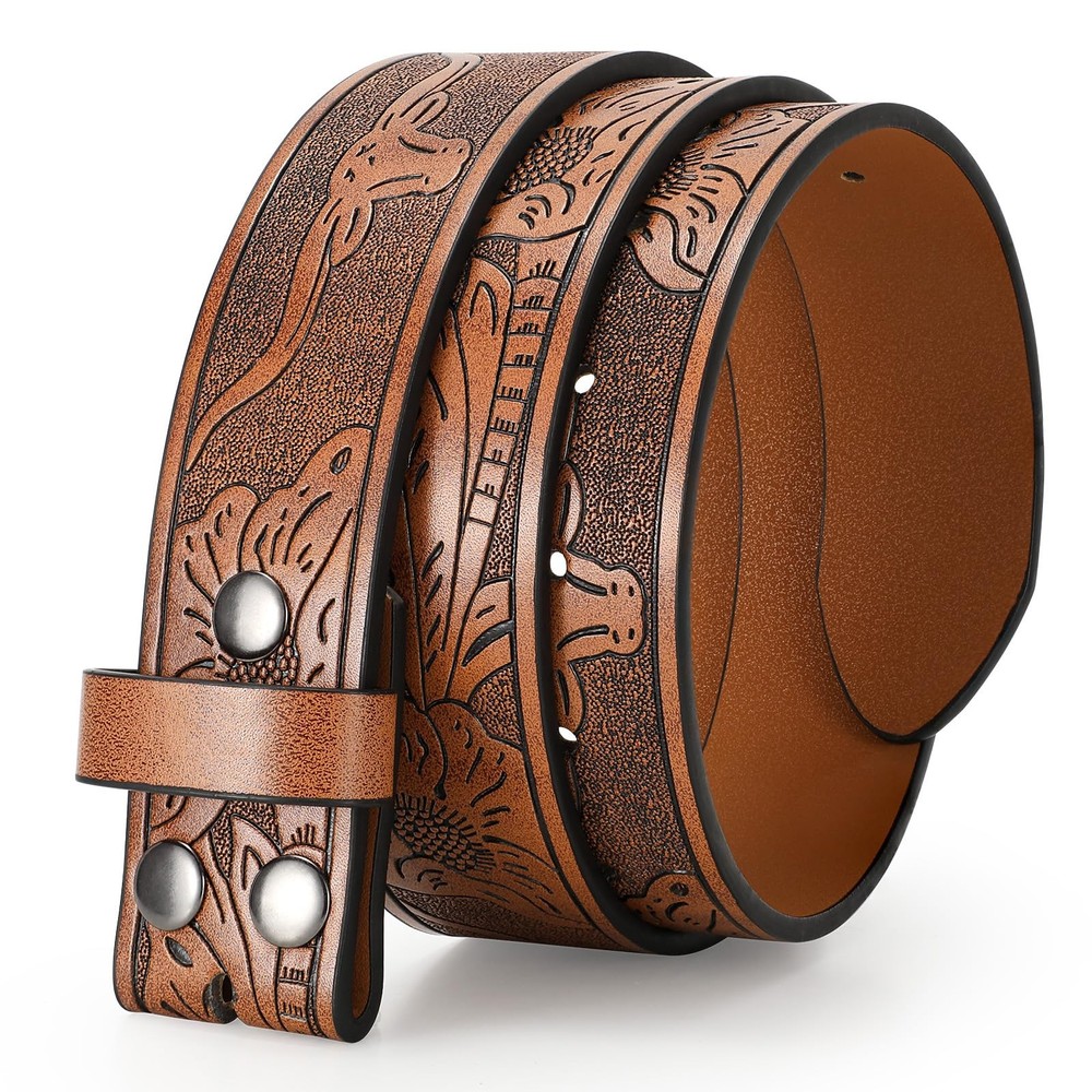 TRIWORKS Western Belts for Men without Buckle Cowboy Fit Size 46&Prime;-50&Prime;, Brown